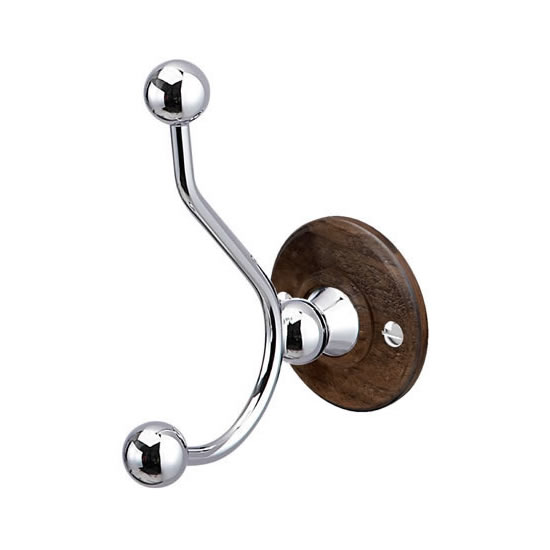 Double Robe Hook with Walnut Backplate